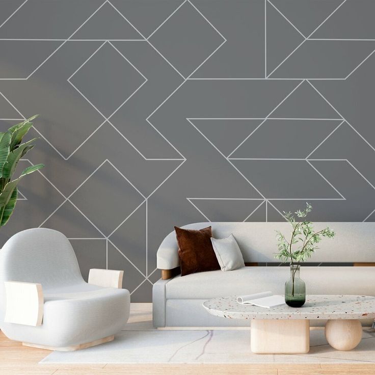 papel de parede geométrico sutil em sala de estar moderna