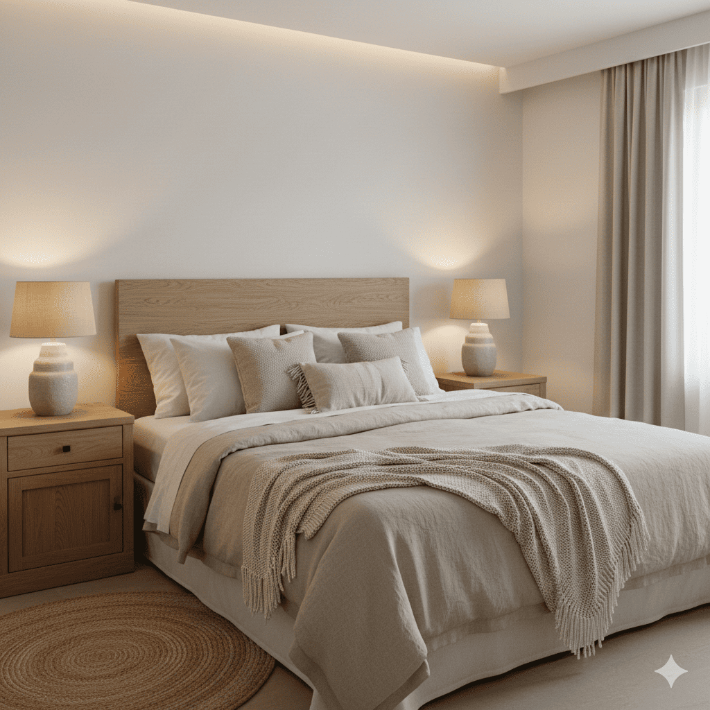 Quarto Neutro e Aconchegante: Base Cloud Dancer com Toque de Textura