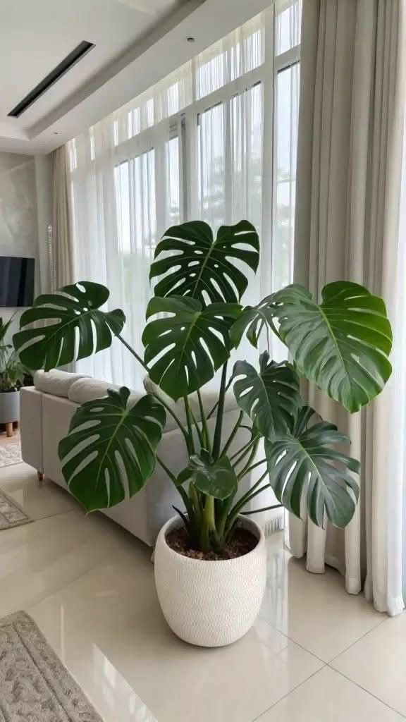 monstera deliciosa jovem em vaso para biofilia no ape pequeno