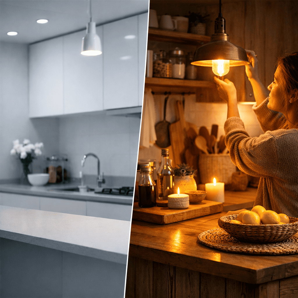 cozinha bonita mas fria sendo transformada em cozinha aconchegante em Lavras