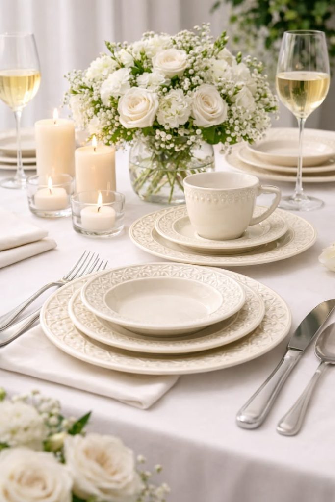 mesa posta dia das maes louças brancas