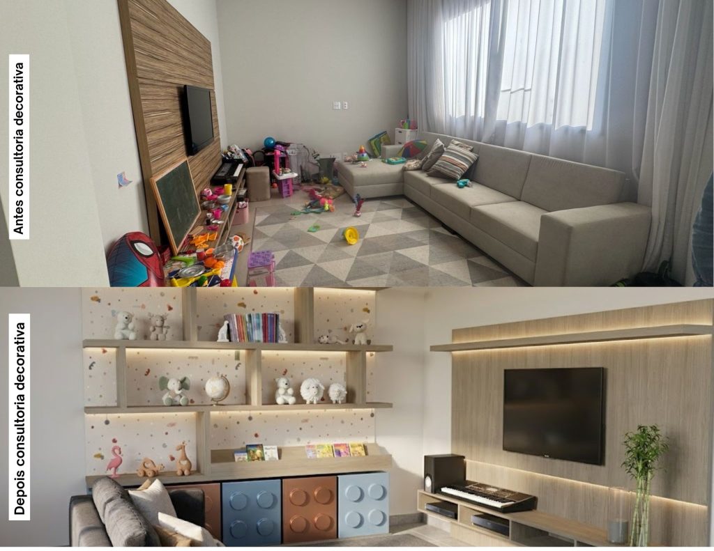 sala com personalidade antes e depois da decoração